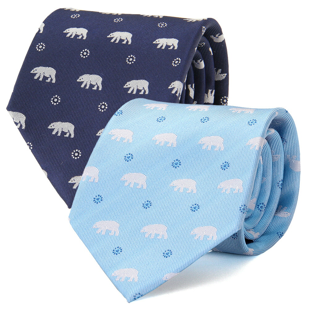 楽天市場】動物柄 ネクタイ ホッキョクグマ ネイビー / ライトブルー