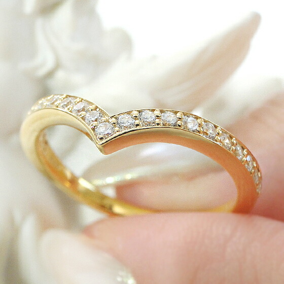 楽天市場】K18YG ダイヤモンド V ライン リング 重ねづけできる V字