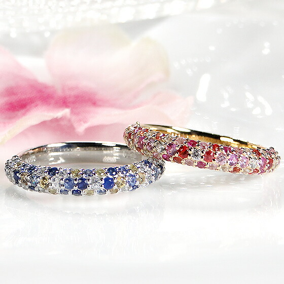 楽天市場】【Pt950/K18YG】マルチカラー サファイア パヴェ リング