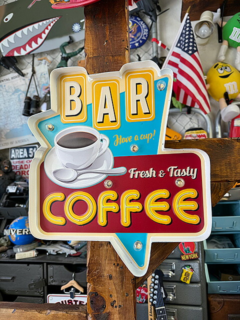 楽天市場】コーヒー＆バー ロードサイン型 LEDティンサイン カフェ