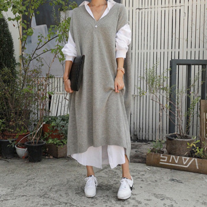 楽天市場】ニット ノースリーブ ロングワンピース グレー レディース
