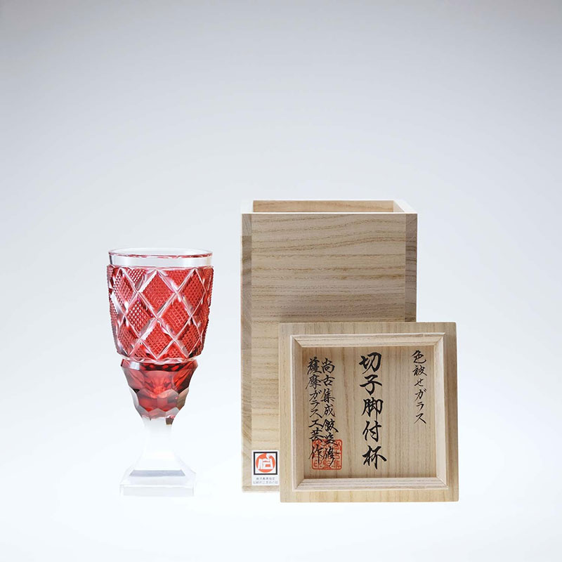 楽天市場】薩摩切子 脚付杯 大 cut63 金赤 島津薩摩切子 薩摩ガラス