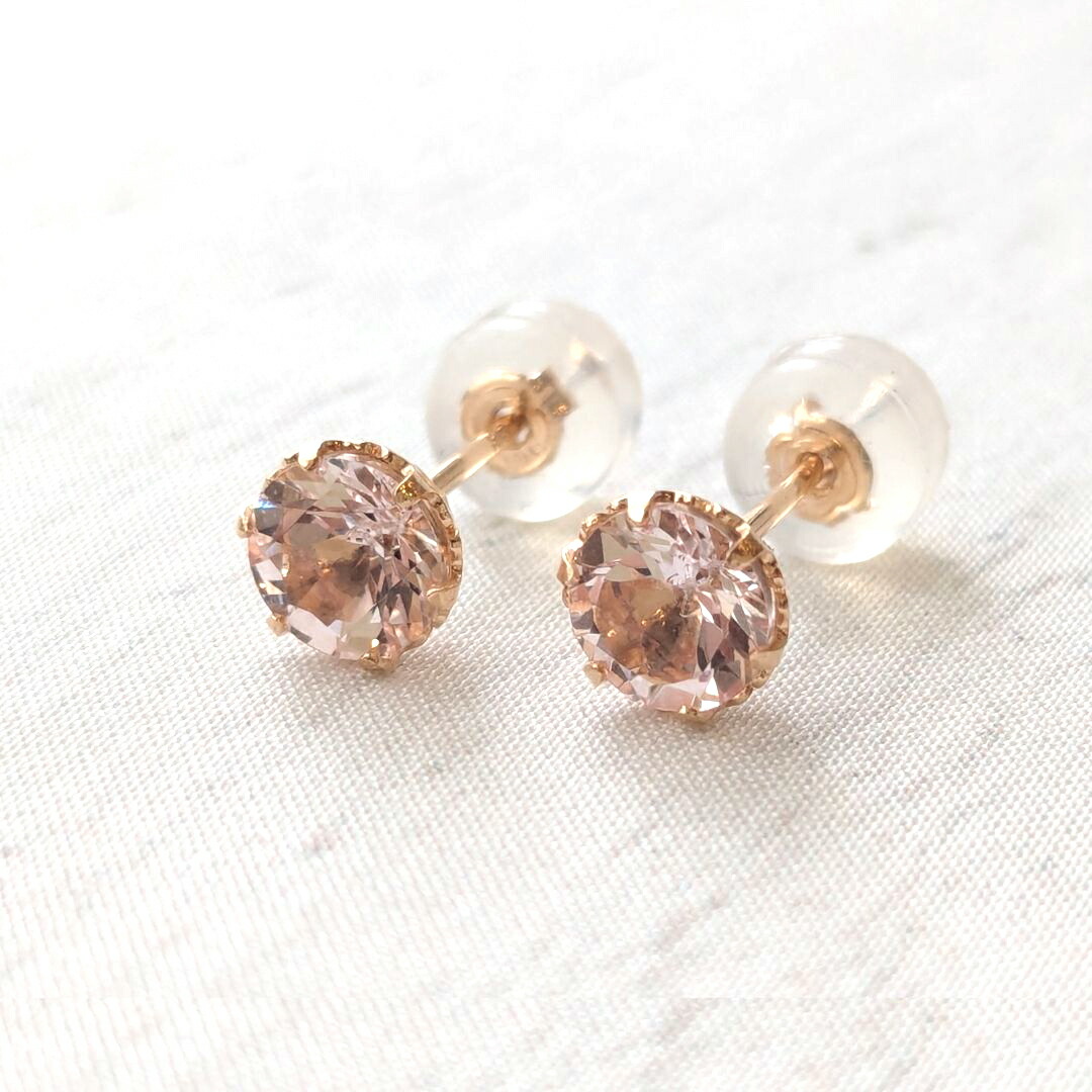 楽天市場】K18 ピンクゴールド モルガナイト スタッド ピアス国内