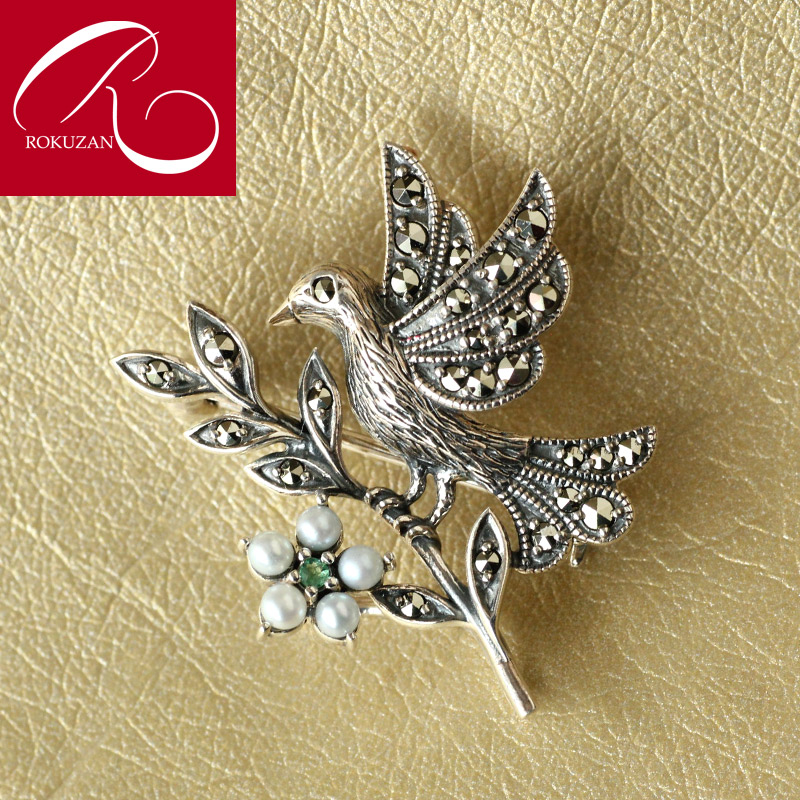 楽天市場】【碌山】 シルバー小鳥 シードパール エメラルド ハッピー