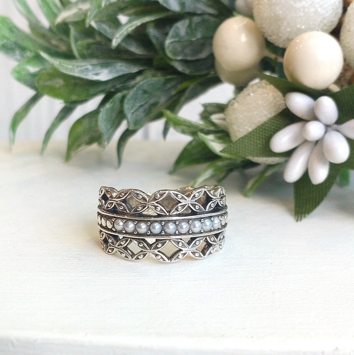 楽天市場】【碌山】 シルバーシードパール レース編み リング Rokuzan