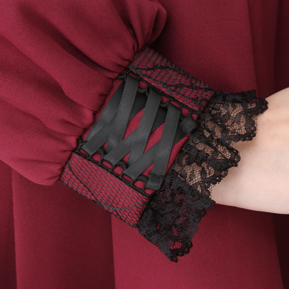 楽天市場】【SALE】クモレース角襟ベルトレースアップワンピース : 夢