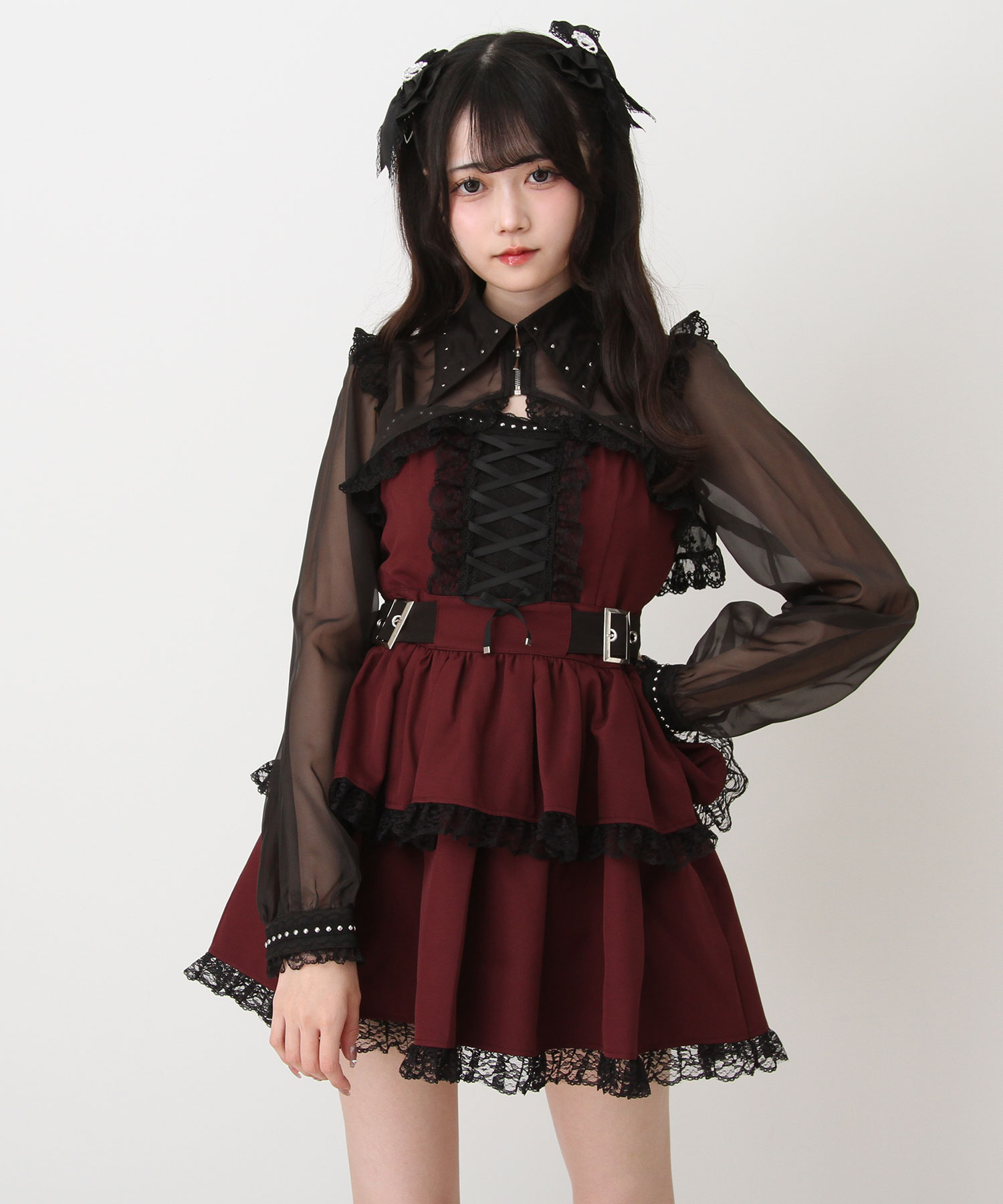 楽天市場】スタッズジップシアーボレロレースフリルキャミワンピース