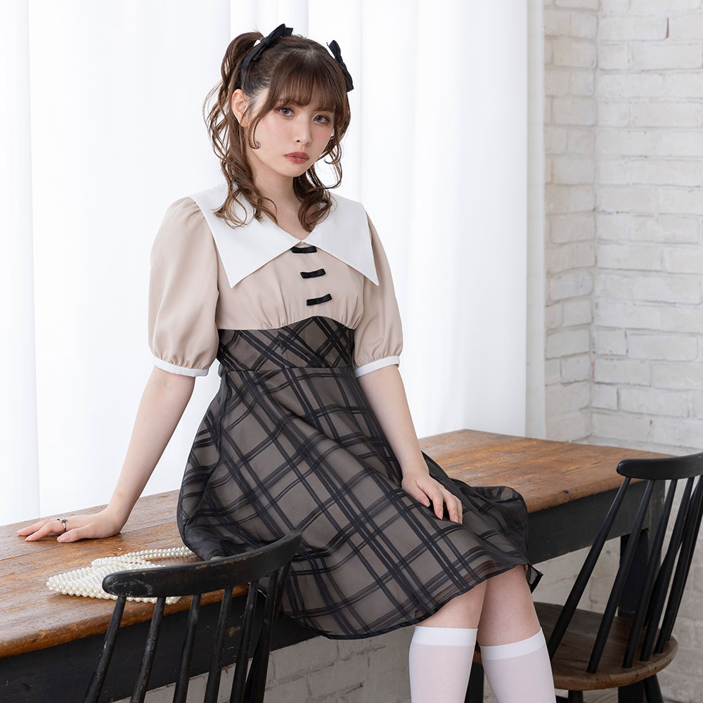 楽天市場】シアーチェック柄ドッキングオトナセーラーワンピース