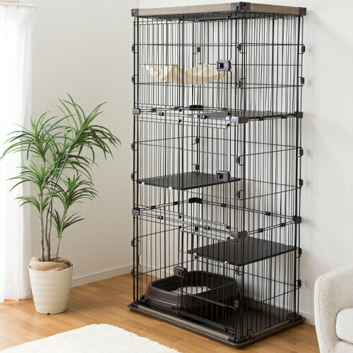 楽天市場】ウッディキャットケージ ハンモック付 3段 ブラウン 3段 DCM