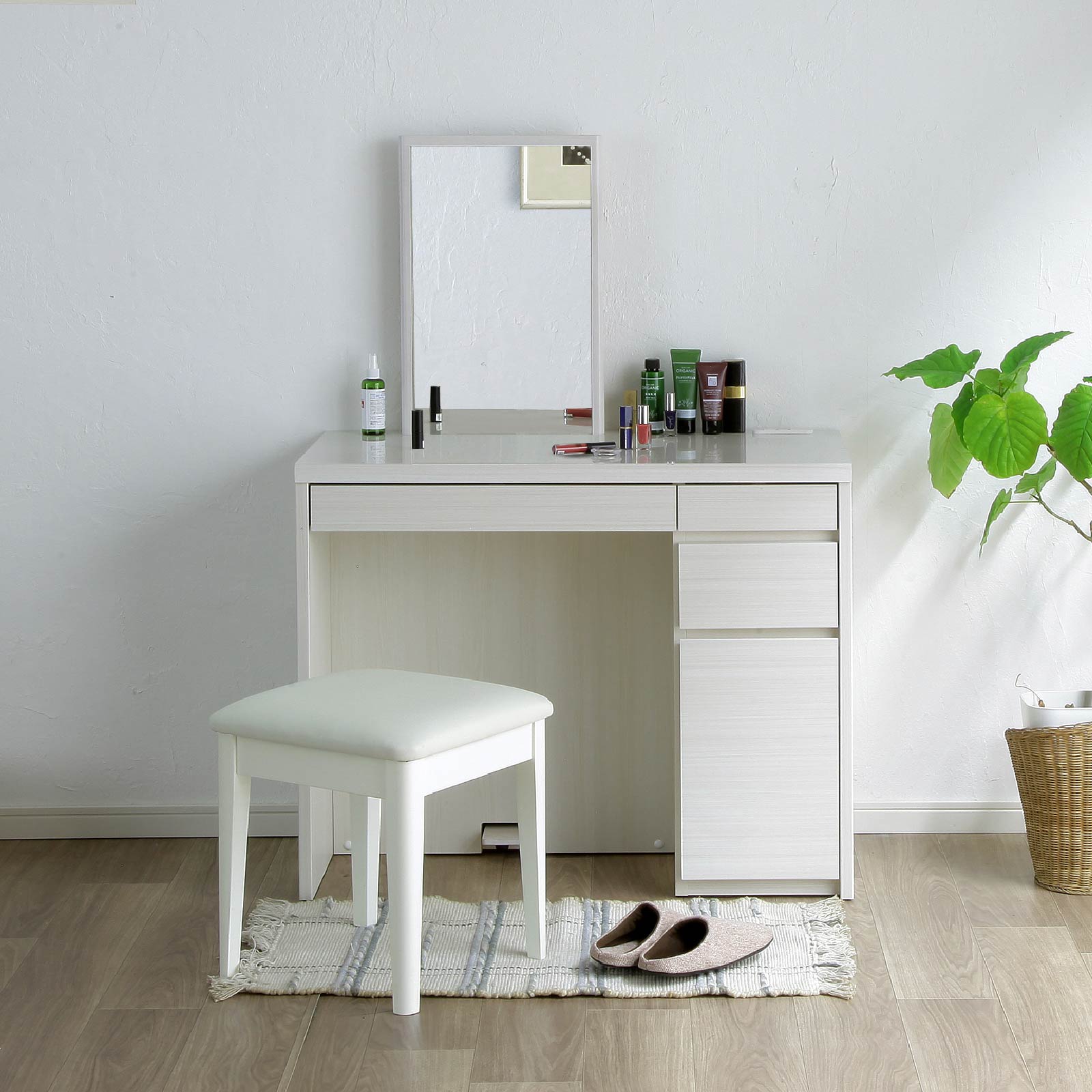 モダンなデザインのホワイトドレッサー デスクのみ 訳あり品J205-100