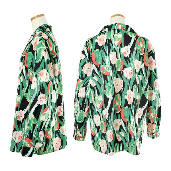 楽天市場】柄シャツ 花柄 グリーン オレンジ 大花 フラワー