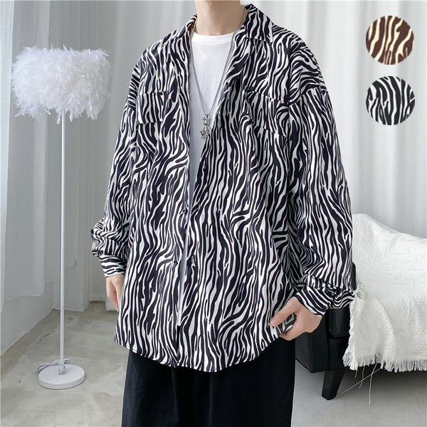 楽天市場】柄シャツ ゼブラ柄 アニマル柄 長袖 オープンカラー シャツ