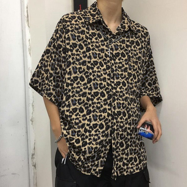 20471120 ヒョウ柄 半袖シャツ レオパード ロック パンク 衣装 M ROCK