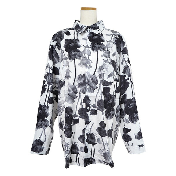 楽天市場】柄シャツ 花柄 水墨画風 白黒 モノクロ ローズ バラ