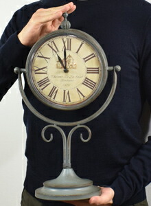 楽天市場】シャビーグレーアイアン スタンドクロック 卓上時計