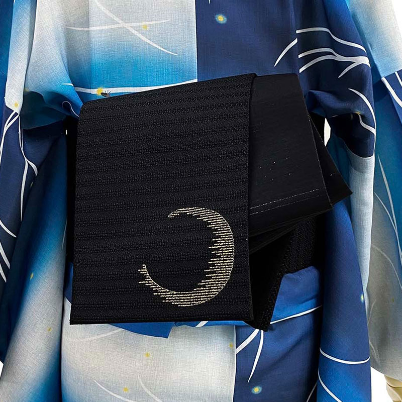 楽天市場】撫松庵 半幅帯 月 刺繍 黒 ブラック 絽 日本製 半巾帯 長尺