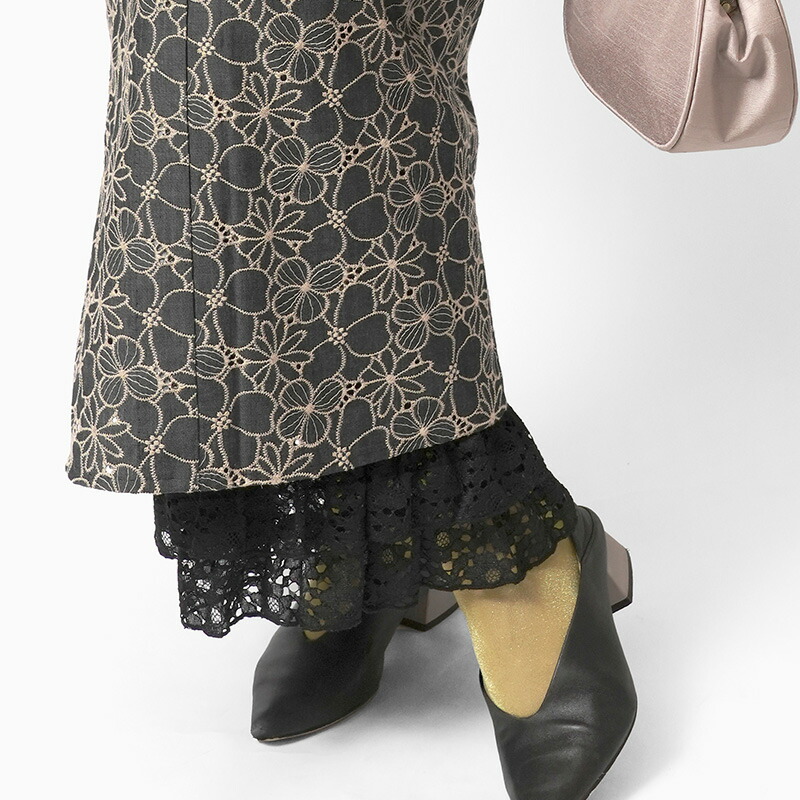 YU-TA】スカート裾除け サテン 黒 フリル3段 オーダー品 YU-TA