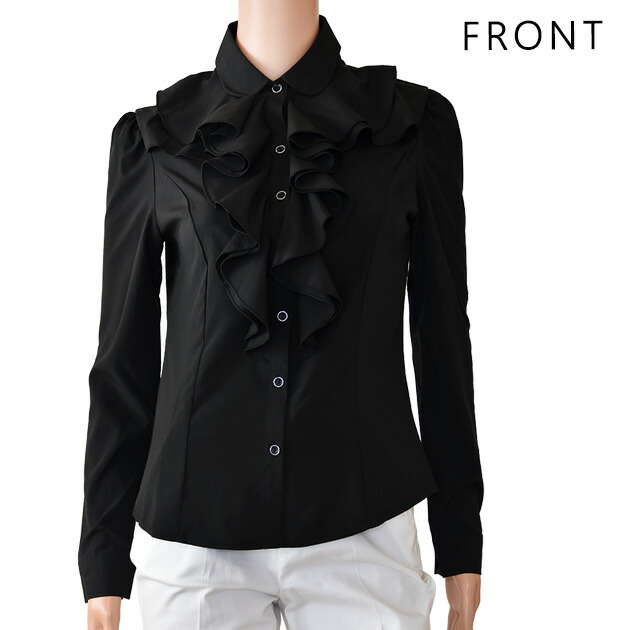楽天市場】爽やか フリルブラウス 長袖 ホワイト ブラック 襟付 シャツ