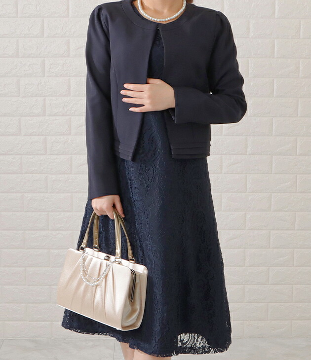 楽天市場】ノーカラージャケット&総レース半袖ワンピースドレス