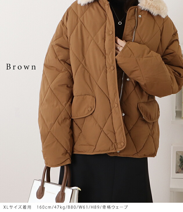 楽天市場】ファーカラー中綿キルティングジャケット 女性 レディース