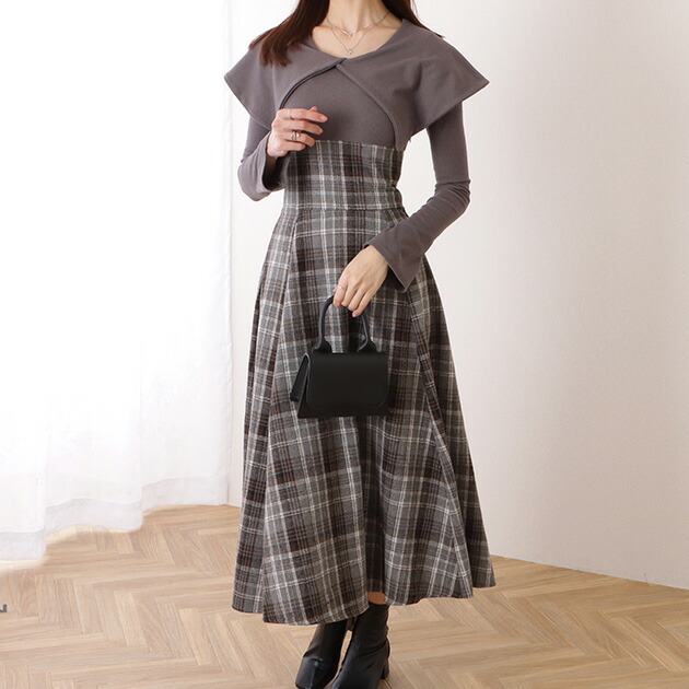 楽天市場】ビッグカラー チェック柄 ドッキング ロング ワンピース