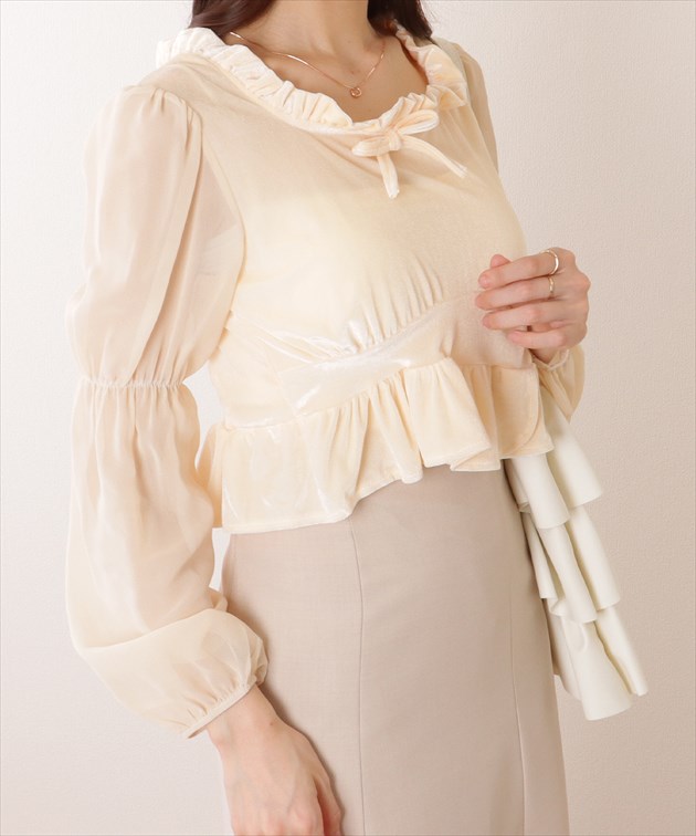 楽天市場】スクエアネック フリル リボン ベロア調 ブラウス 女性