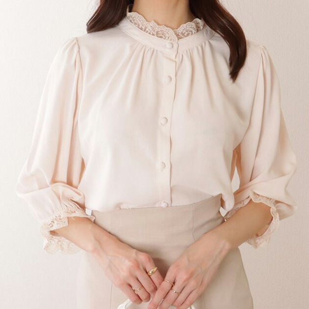 楽天市場】2WAY フリル スタンドカラー パフスリーブ 5分袖 ブラウス