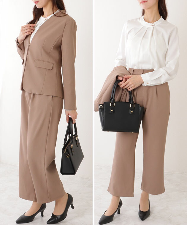 楽天市場】ノーカラー タック パンツ スーツ セットアップ 女性