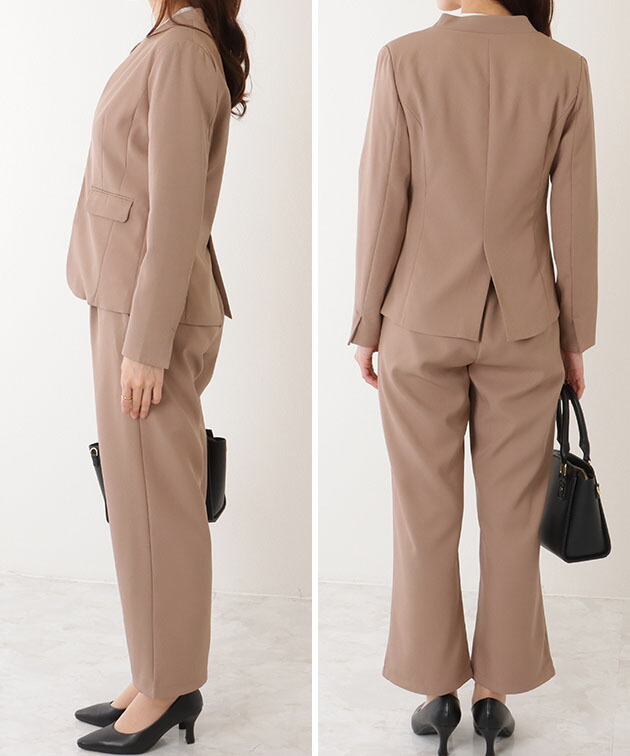 楽天市場】ノーカラー タック パンツ スーツ セットアップ 女性