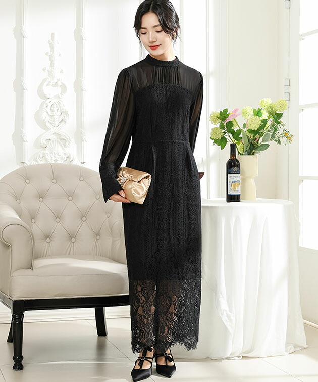 楽天市場】クラシカルレース Iライン シフォン ロング ワンピース 女性