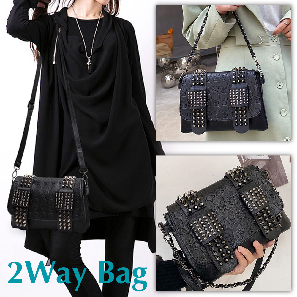 楽天市場】スタッズ バッグ スカル ブラック 2Way ショルダー レザー