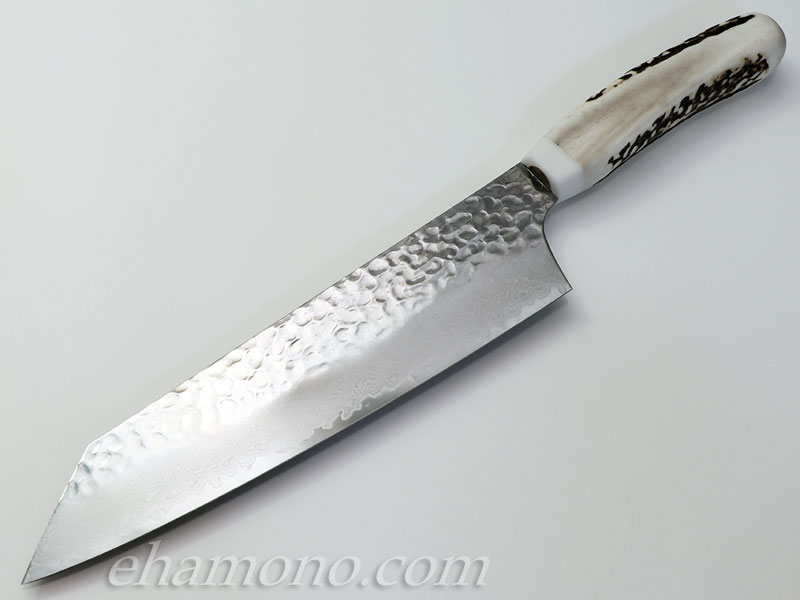 楽天市場】V金10号ダマスカス33層鎚目 剣型牛刀（切付牛刀）190 鹿角