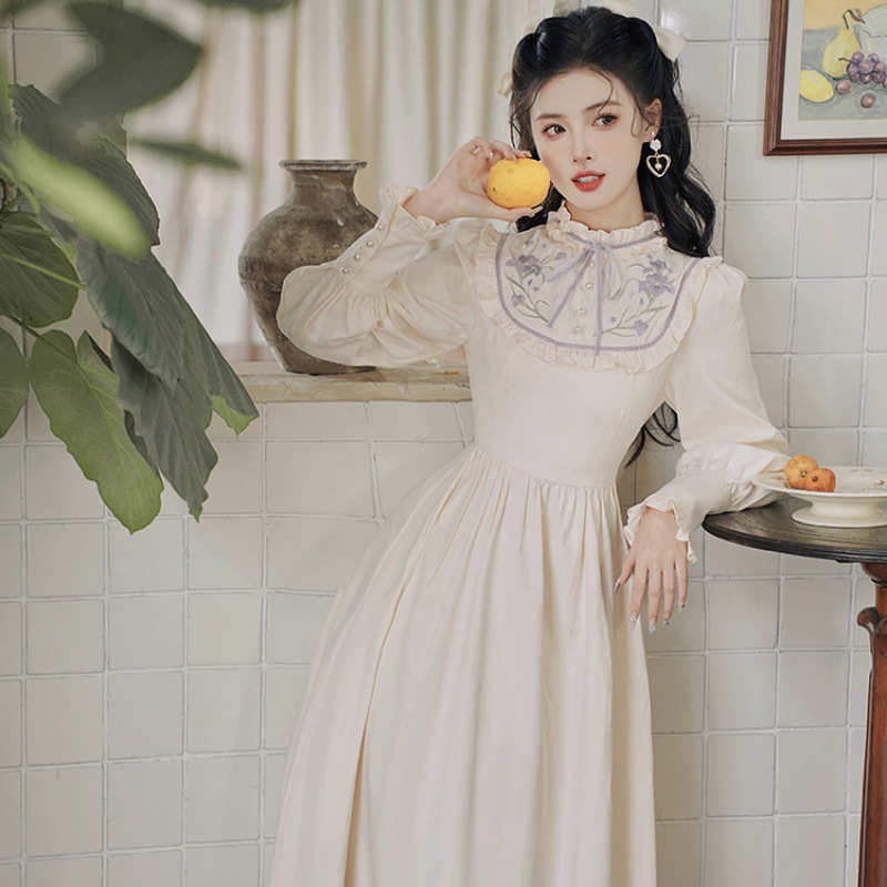 楽天市場】即納 レディースワンピース レトロ調ワンピース 刺繍 フリル