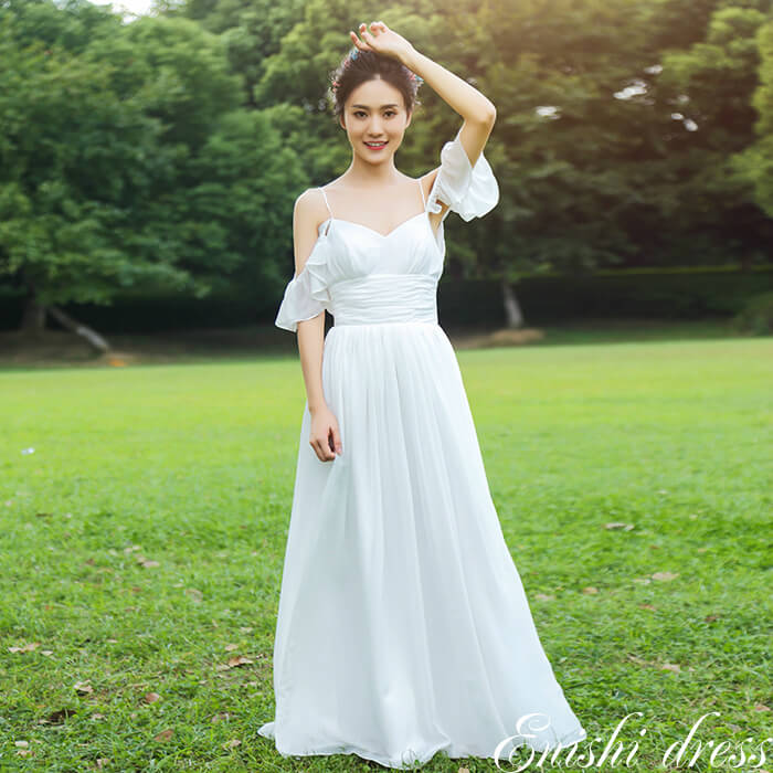 楽天市場】ウェディングドレス シフォンドレス オフショルダー