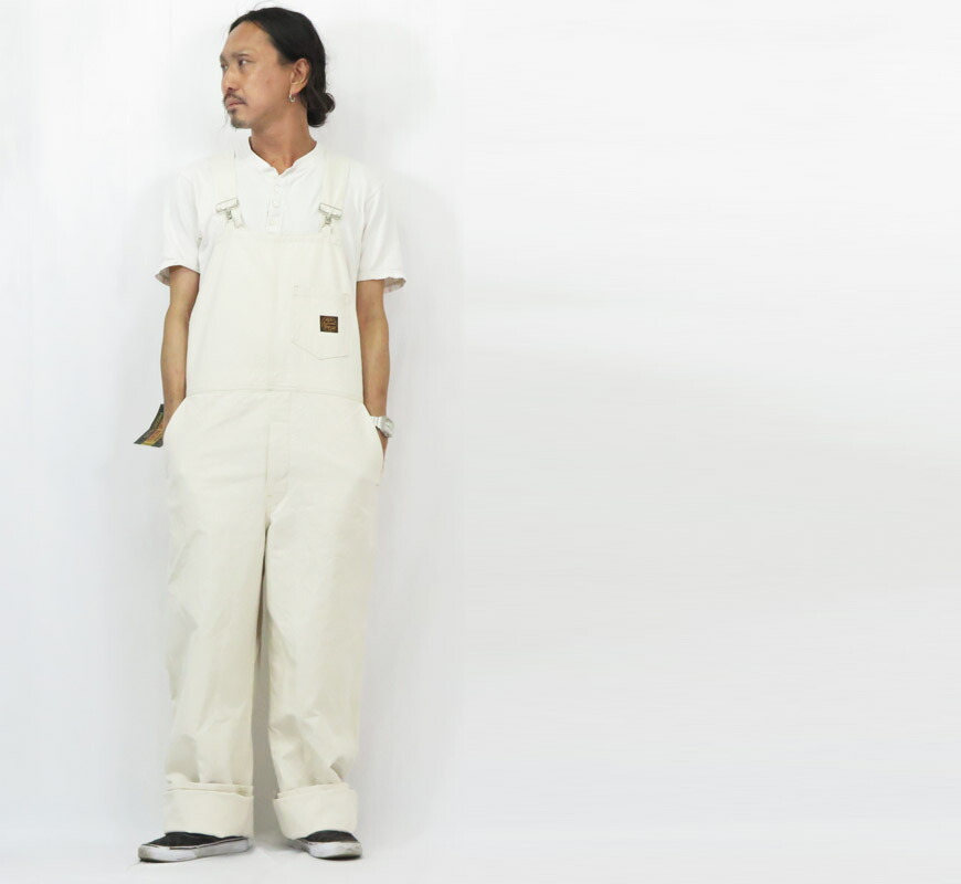 moimoi】ホワイトコットンジッパーオーバーオール moimoi】ホワイト