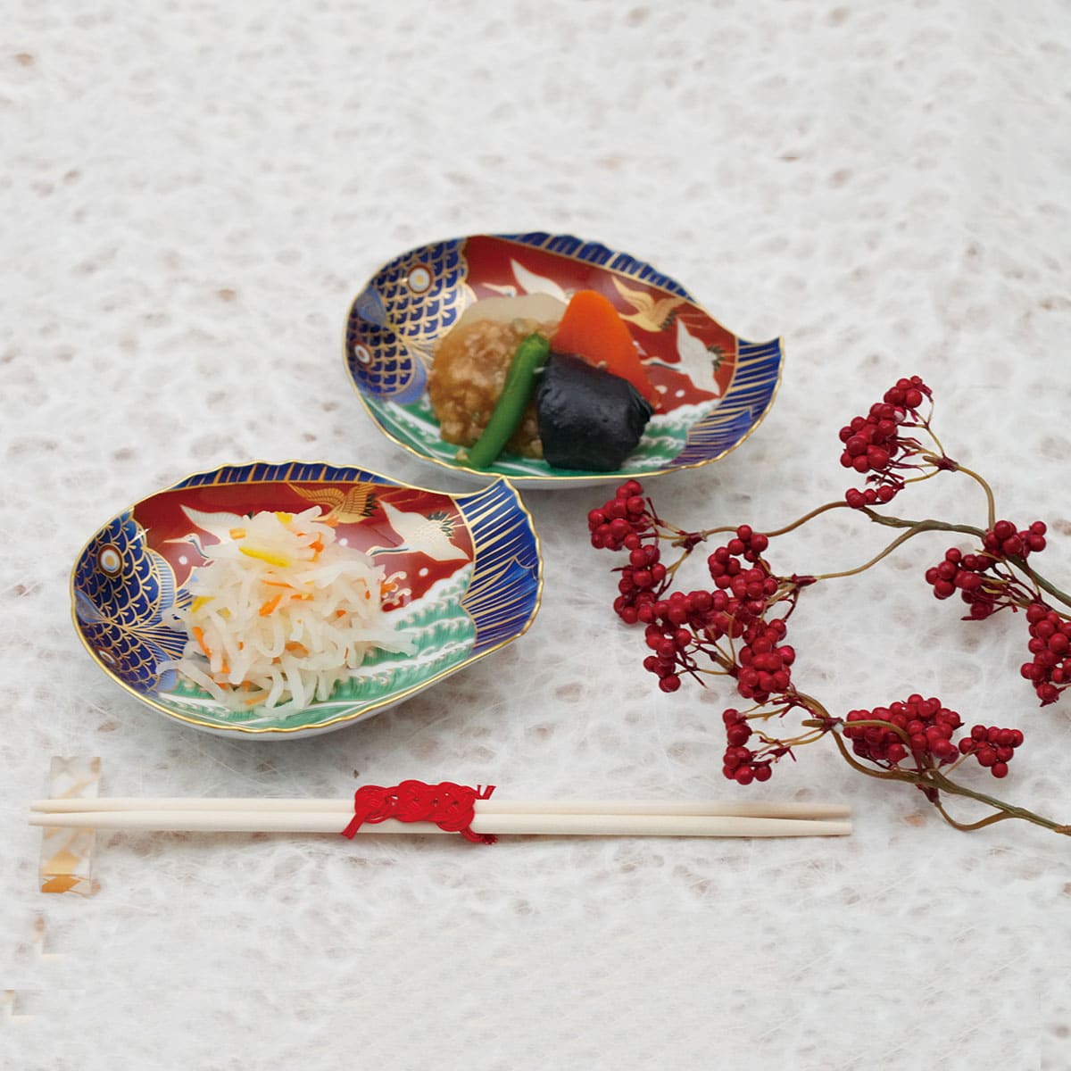 楽天市場】【ふるさと納税】深川製磁 有田焼 染錦手波鶴紋 ペア魚型皿