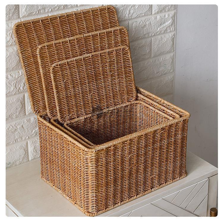 楽天市場】収納ボックス 籐 編みかご 蓋付き 防塵 収納バスケット 収納