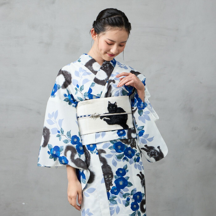 楽天市場】【ポイント2倍】浴衣単品「 水墨猫 」公式 ふりふ 洗える