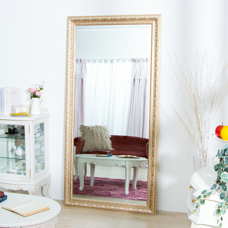 楽天市場】鏡 ミラー 全身 姿見 アンティーク調大型ミラーW90 ゴールド