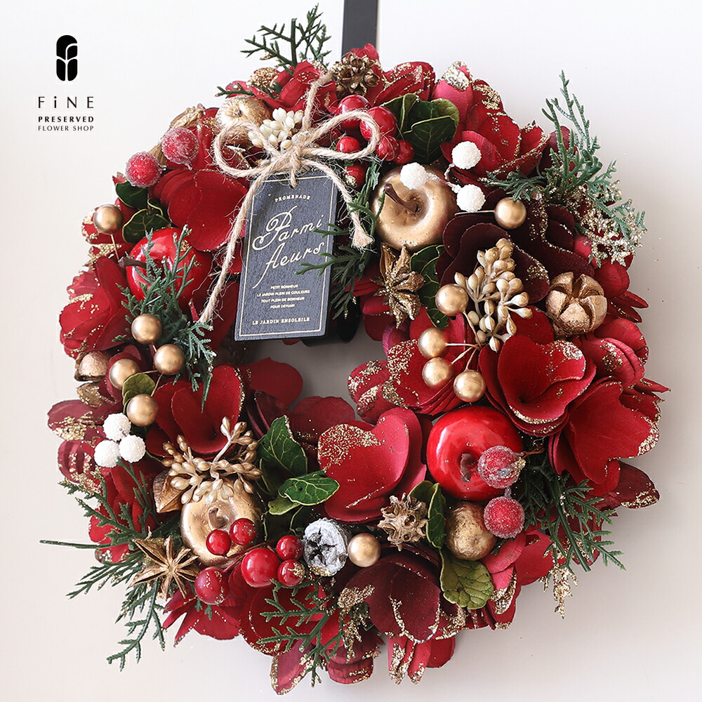 hanahana フラワーリース＊ 玄関リース クリスマスリース レッド