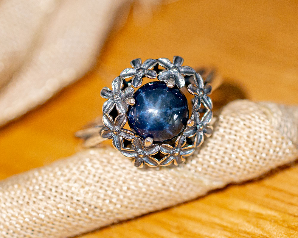 楽天市場】宝石質スターサファイア フラワー リング 天然石 約7mm 約