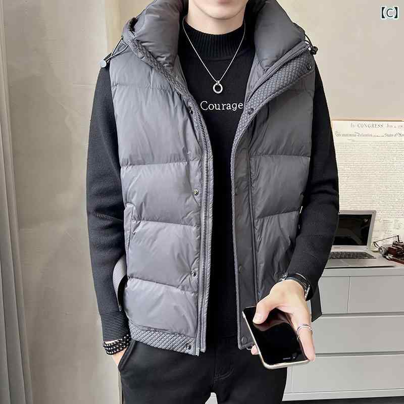 楽天市場】ダウンベスト メンズ フード付き 秋冬 厚手 暖かい 防寒