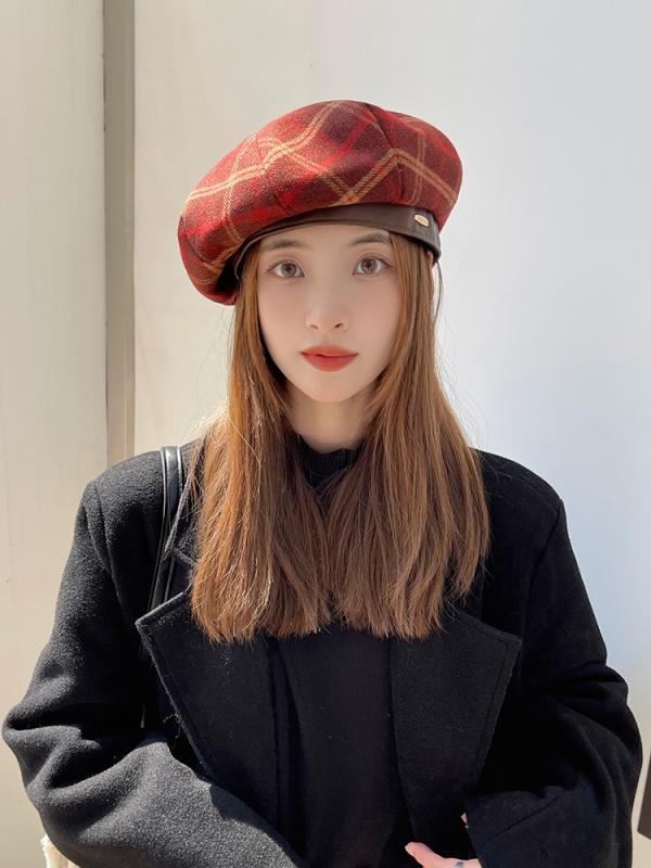 楽天市場】ベレー帽 レディース 秋冬 メンズ 春 黒 赤 カーキ チェック