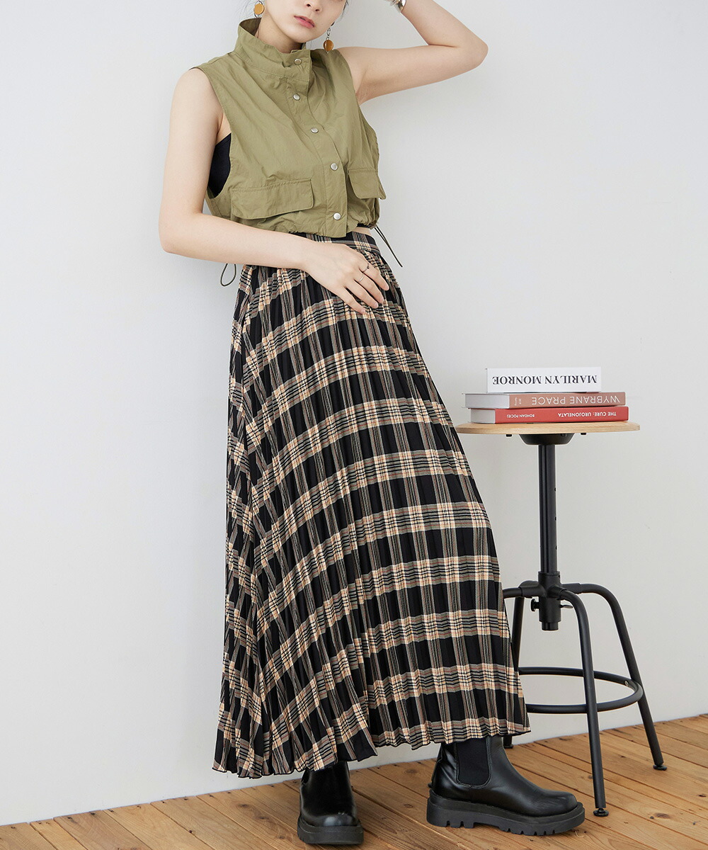 楽天市場】ポプリン チェックプリント プリーツスカート ロング