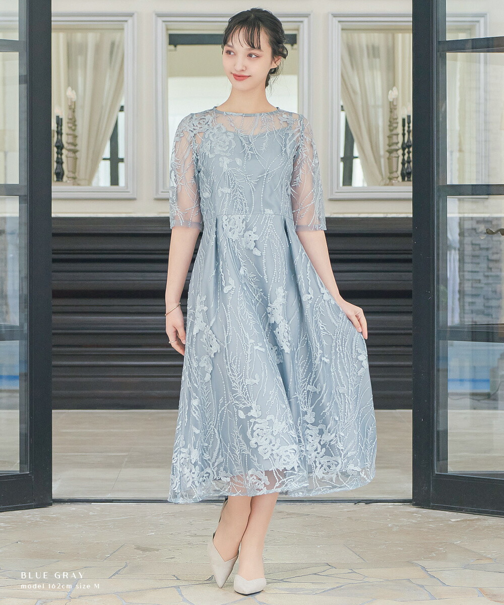 楽天市場】結婚式 ワンピース パーティードレス 総レース シアー 5分袖