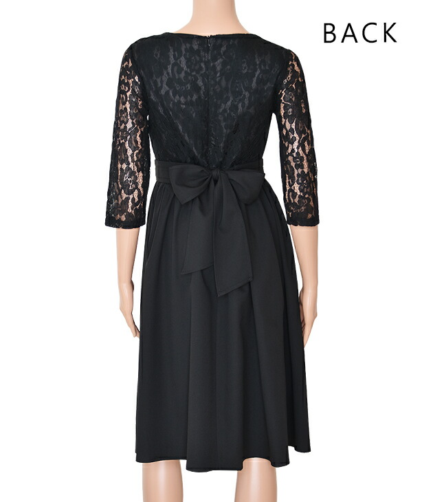 楽天市場】ウエストリボン付き レース切替 七分袖 パーティードレス