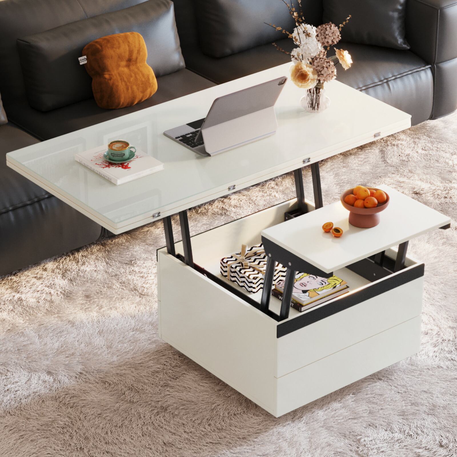 楽天市場】テーブル 昇降式 リフトアップテーブル 収納付き リフト