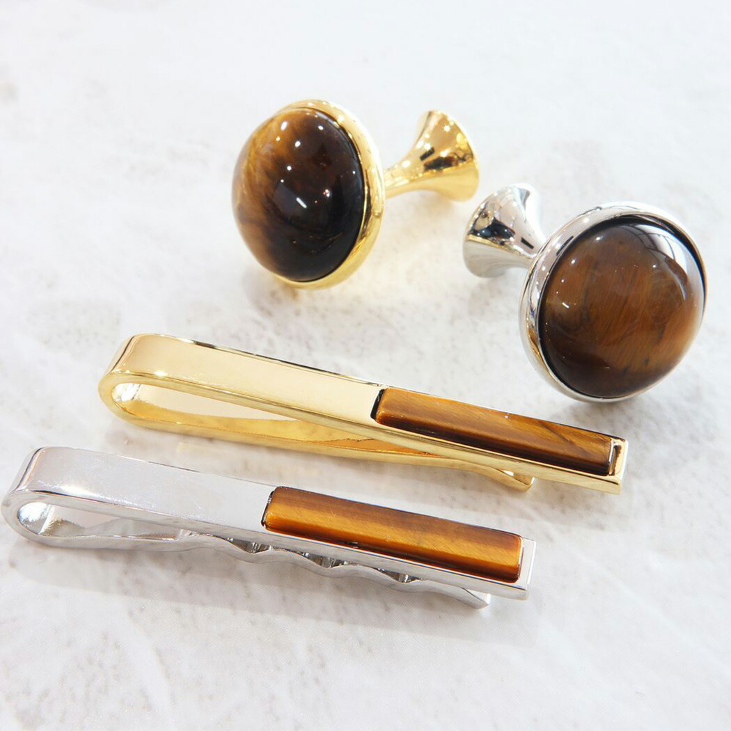 楽天市場】天然石 カフス ネクタイピン セット タイガーアイ ゴールド