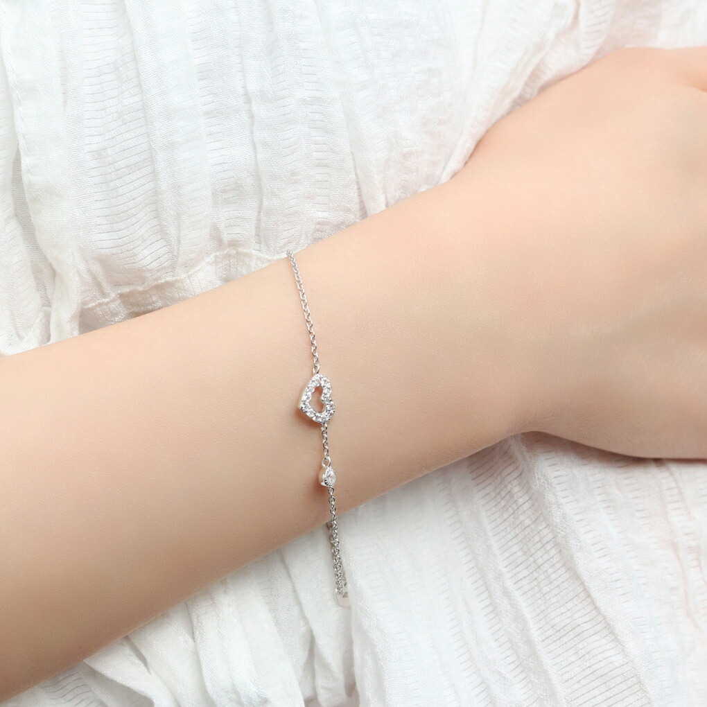 楽天市場】ジルコニア オープンハート チャーム ブレスレット シルバー