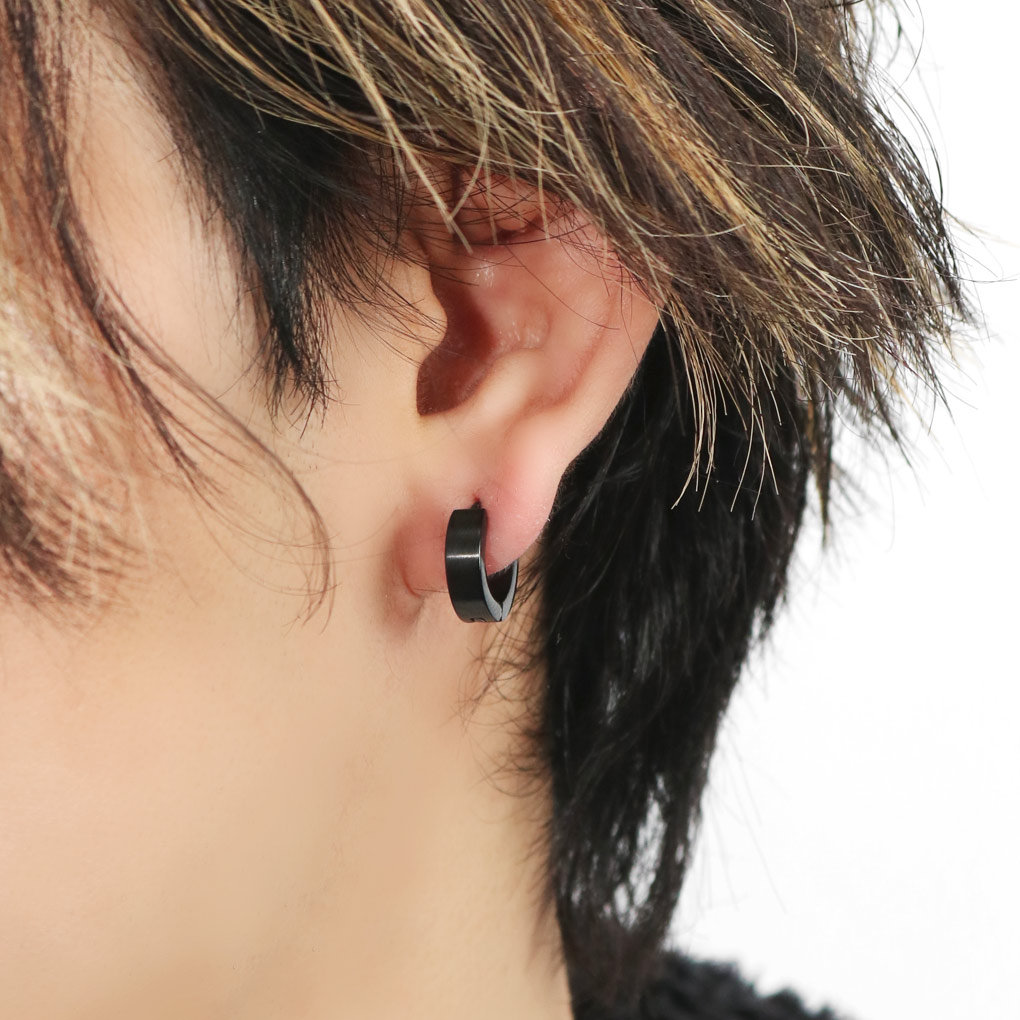 楽天市場】ブラック フープ ピアス 1P 片耳用 ステンレス アレルギー